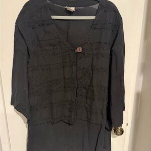 Relaxed Black V-Neck Tunic with Textured Detail